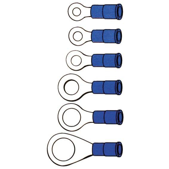 Connectors, ring terminal PVC, crimp. Blue 4.8mm