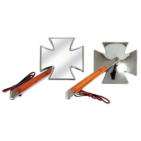 Matese cross mirror set, with built-in turn signals. Chrome