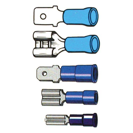 Connectors, slide-on terminal PVC, crimp. Blue 1/4" male