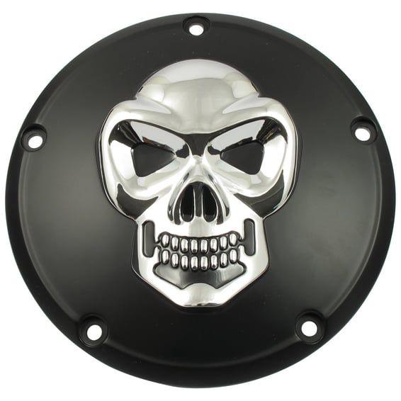 Skull derby cover 5-hole. Black & Chrome