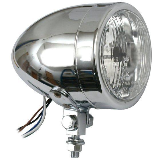 Long bullet 4" H4 headlamp. no visor. Chrome