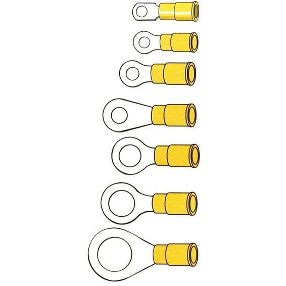 Connectors, ring terminal PVC, crimp. Yellow 3.5mm