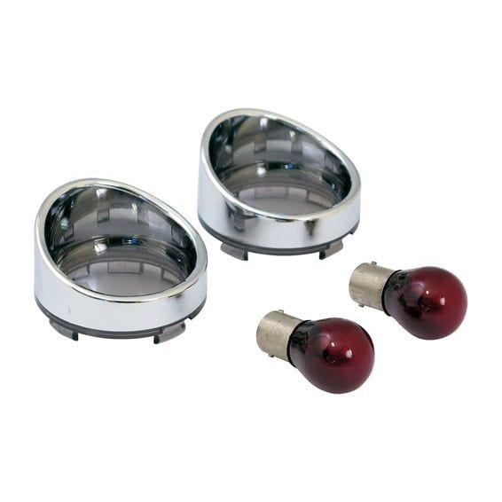 Turn signal lens set with visor. Light smoke lens, red bulb