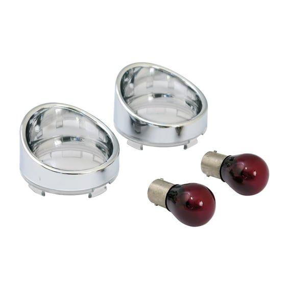 Turn signal lens set with visor. Clear lens, red bulb