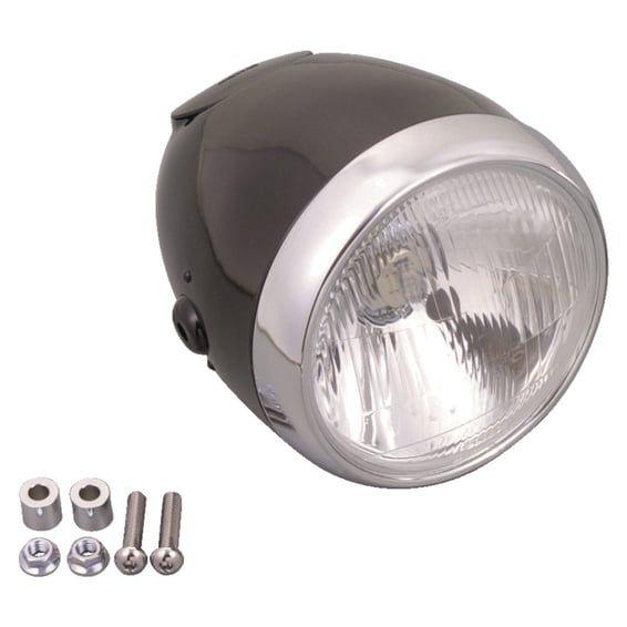 Vintage 5-3/4" headlamp. Black with chrome ring