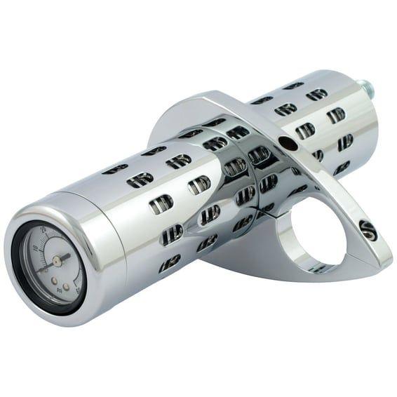 Billet oil cooler, with oil pressure gauge. Chrome