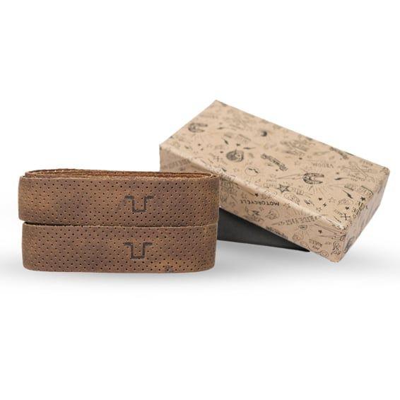 Trip Machine, handlebar grip wraps. Tobacco perforated