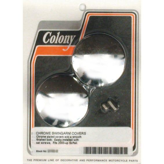 swingarm pivot bolt cover set. Chrome, domed