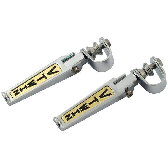 V-Twin foot peg set. clamp-on. Chrome/gold