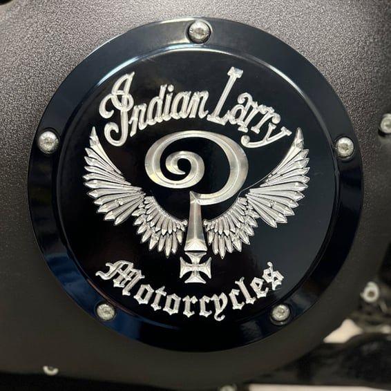 Indian Larry, 'Indian Larry' logo derby cover. Gloss black
