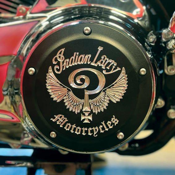 Indian Larry, 'Indian Larry' logo derby cover. Matte black