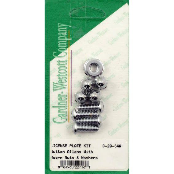 License plate to bracket mount kit. Chrome. Acorn