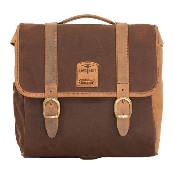 'Classic' waxed cotton saddlebag. Marron Brown