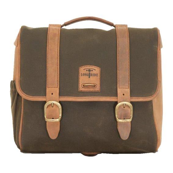 'Classic' waxed cotton saddlebag. Khaki