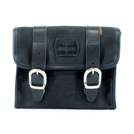 'Mini' waxed cotton saddlebag. Black