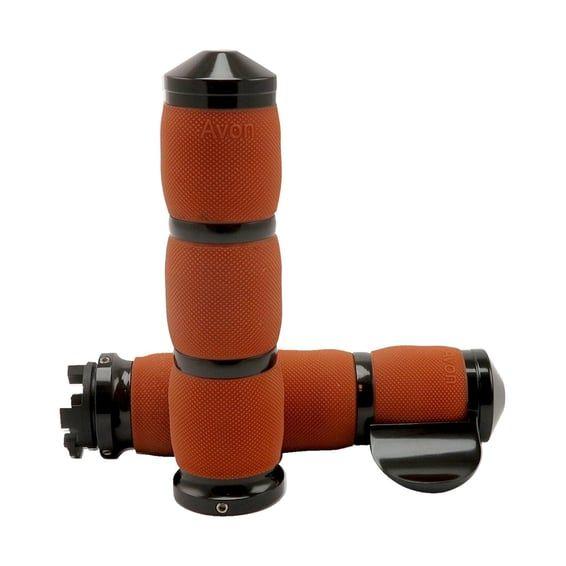 Avon air cushioned grips black anodized tan w/throttle boss