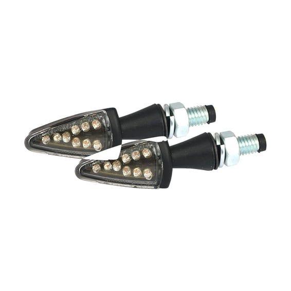 Black peak, LED turn signals. Black. Clear lens