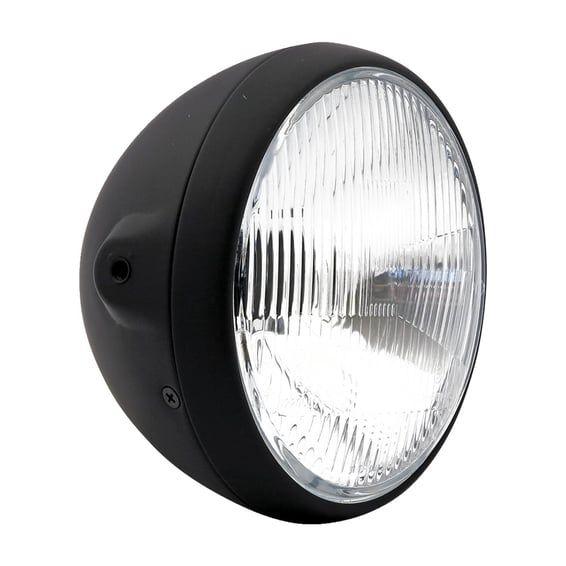 British style 7" H4 headlamp. side mount. Black