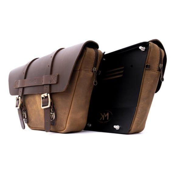 Trip Machine, Wingman side panel bag set. Tobacco brown