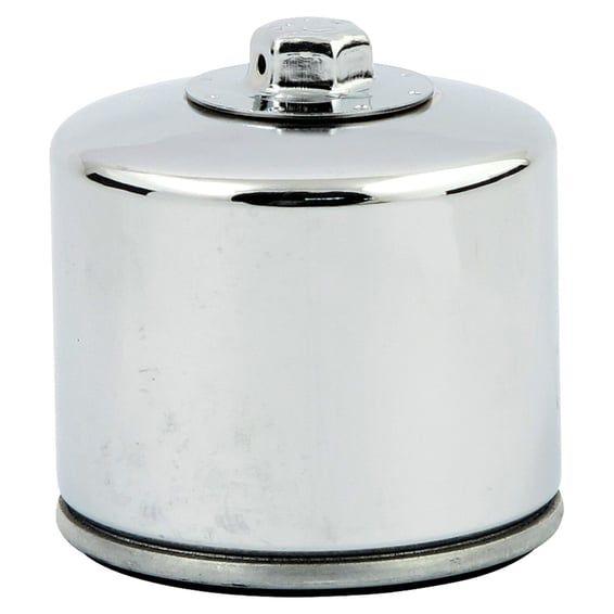 spin-on oil filter with top nut. Chrome