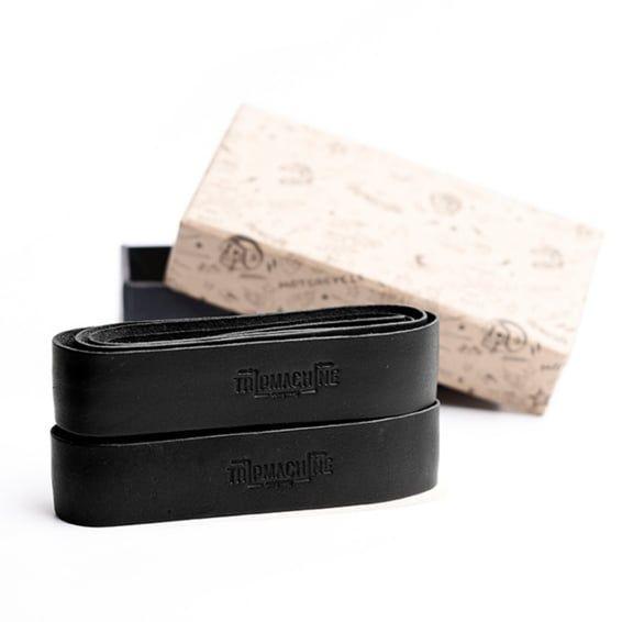 Trip Machine, leather handlebar grip wraps. Black