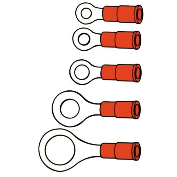 Connectors, ring terminal PVC, crimp. Red 4.1mm