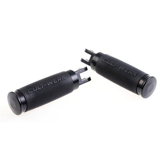 'Racing' rider foot peg set. Gloss black