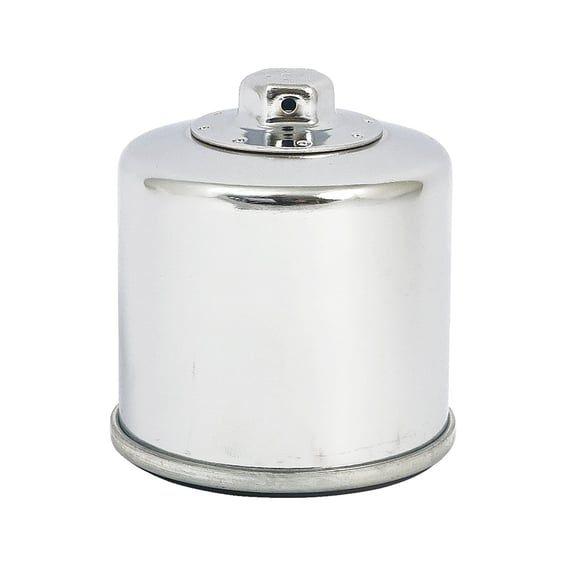 spin-on oil filter with top nut. Chrome