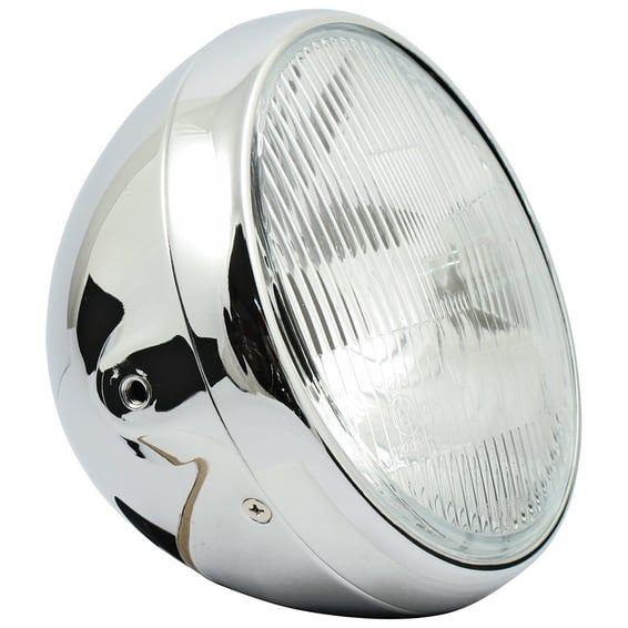 British style 7" H4 headlamp. side mount. Chrome