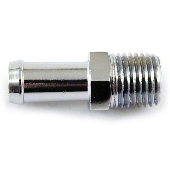Oil line fitting, straight. 1/4" NPT to 3/8" hose. Chrome