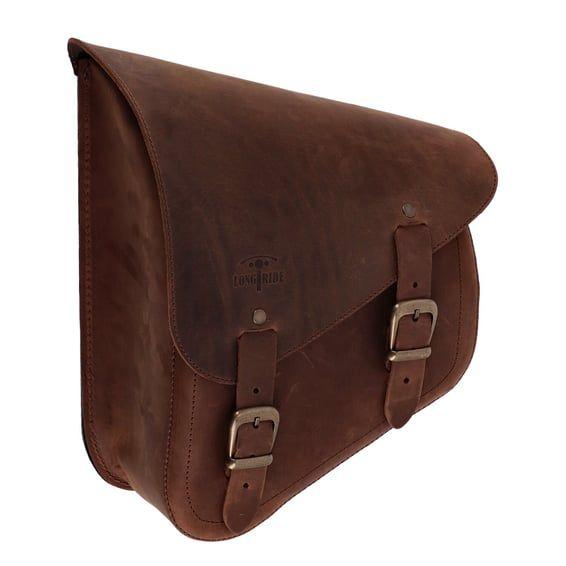 swingarm bag. Smooth, brown leather