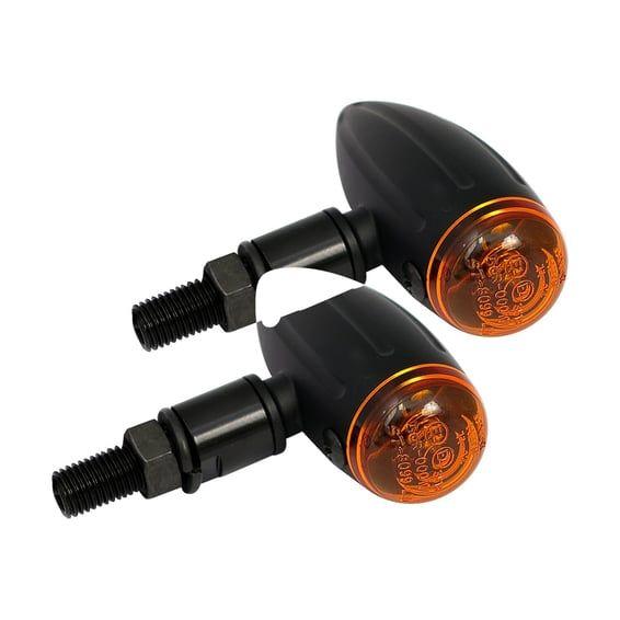 Micro bullet, 12v halogen turn signals. Black, grooved