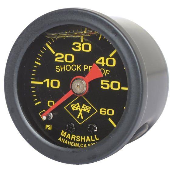 oil pressure gauge, 0-60 PSI. Black housing