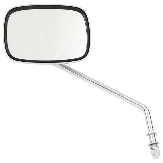 Late OEM style mirror, long stem, left side. Chrome