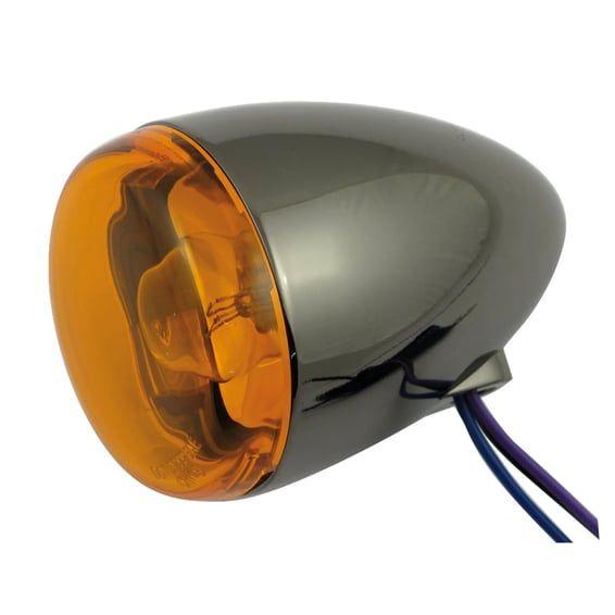 Chris, bullet turn signal. Black nickel. Amber lens