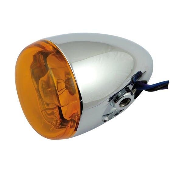 Chris, bullet turn signal. Chrome. Amber lens. Rear