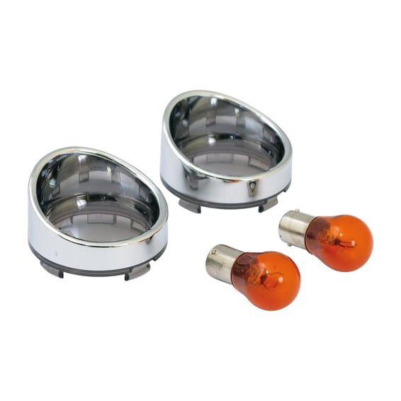 Turn signal lens set with visor. Light smoke lens amber bulb
