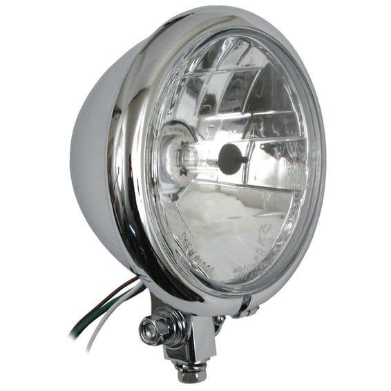 Bates style 5-3/4" prismic H4 headlamp. Chrome