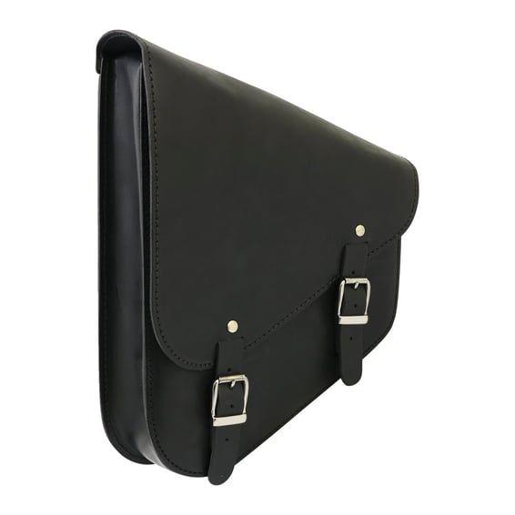 full leather swing arm bag left, 9 liter. Black