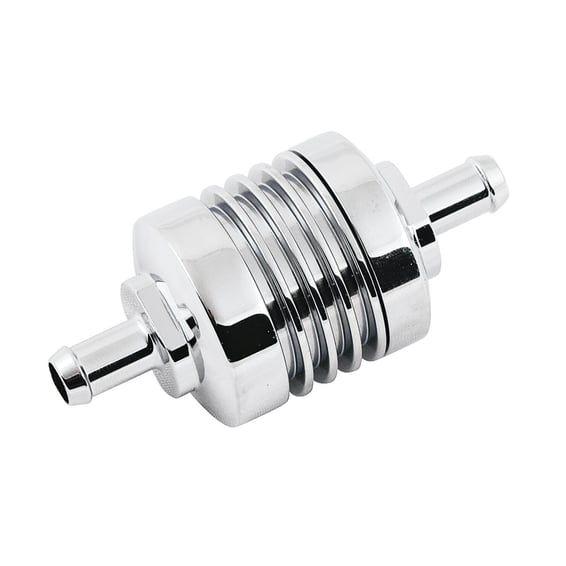 Fuel filter ribbed for 5/16" fuel hose. Chrome
