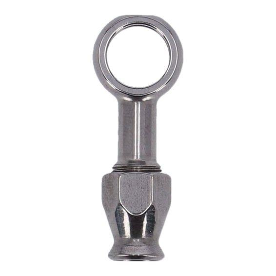 7/16" (11mm) banjo fitting straight. Stainless
