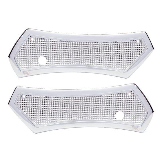 Diamond saddlebag latch cover set. Chrome
