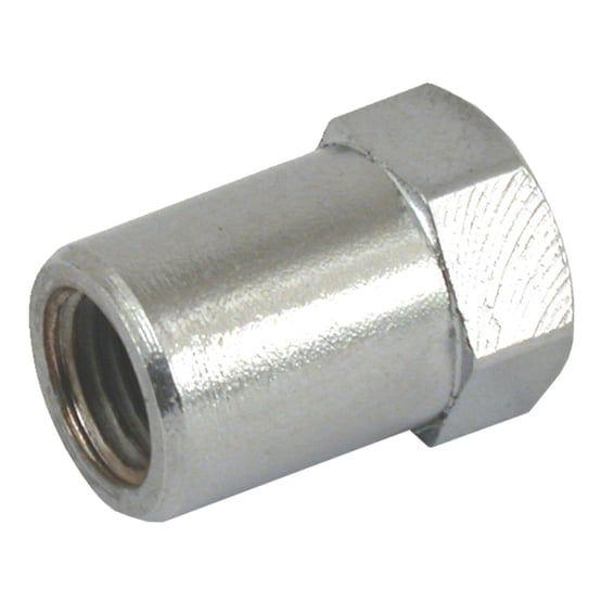Nut. Left front floorboard mount rod. White plated.