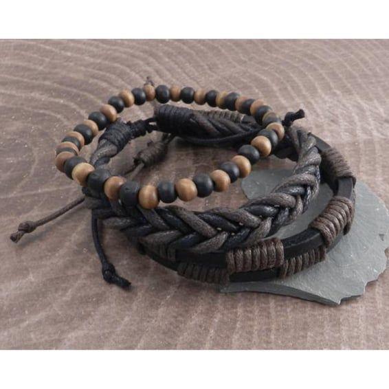Rope Sliders & Wood Bead bracelet brown