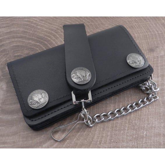 Black Leather Biker Chain Wallet
