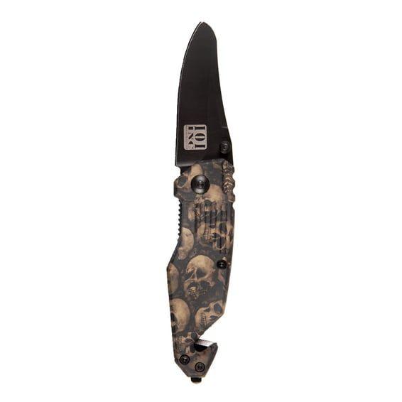 Knife skull & clip small black brown