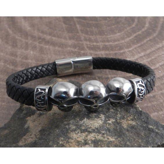 Skull Head Leather Braid Bracelet