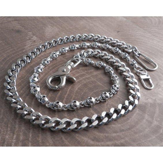 Pewter Skull & Cut Leash Double Wallet Chain