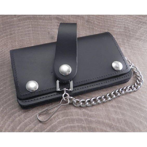 Black Leather Biker Chain Wallet