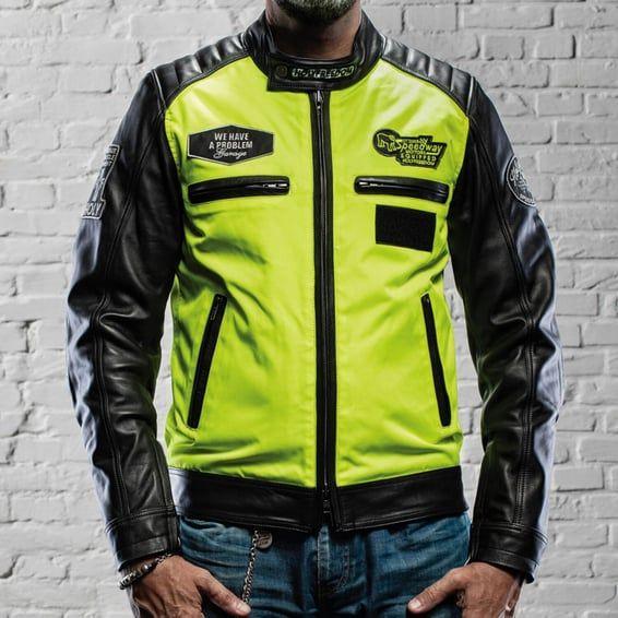 Zero Vision leather jacket black/fluo yellow